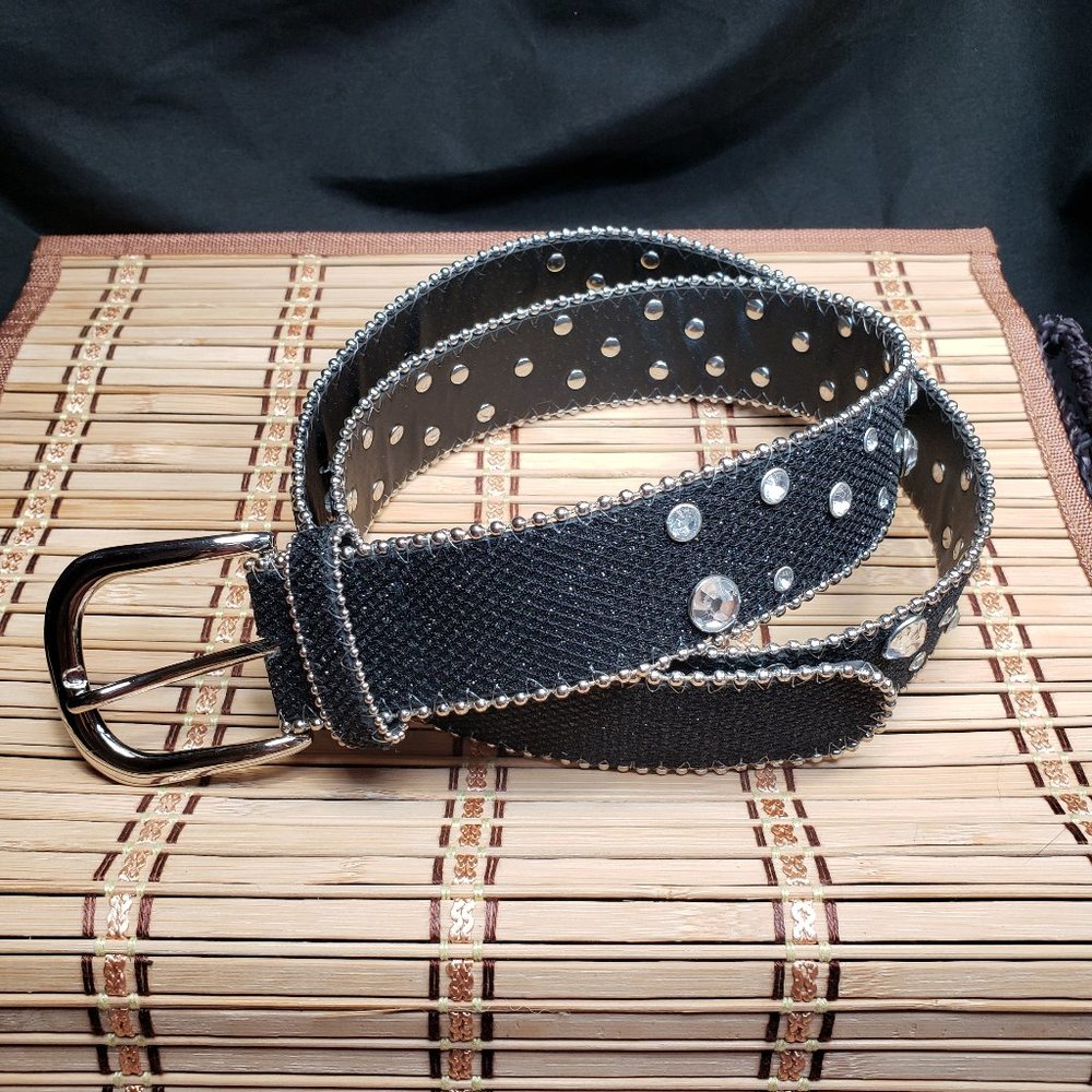Belt - Black, Silver & Rhinestones - Vegan